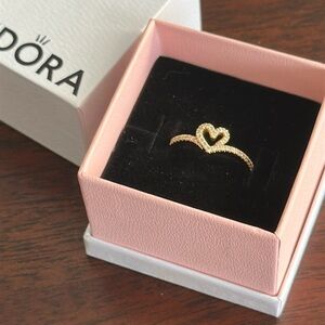 Pandora Gold Heart Ring with Sparkling Accents